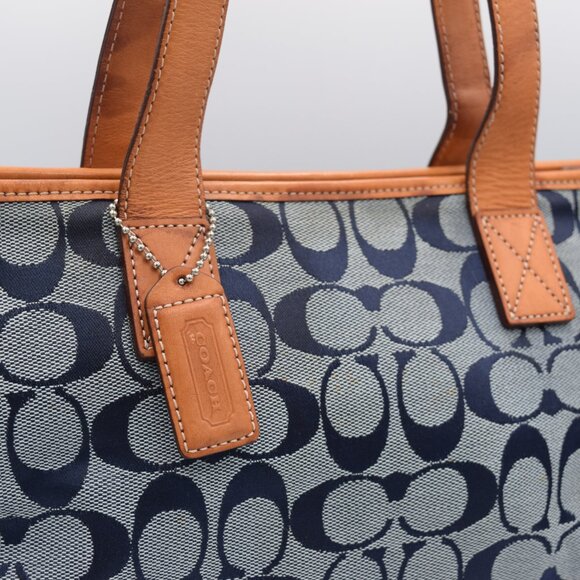 VINTAGE 2001 Coach Signature "C" Denim Blue Jacquard Canvas Tote - Picture 2 of 16